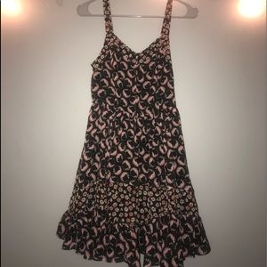 Black with Pink Accent Floral Ruffle Dress